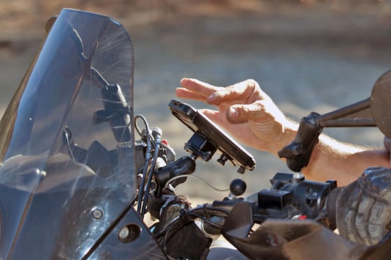 SW-MOTECH\'s universal handlebar mount offers an easy way to attach the iPhone case to nearly any motorcycle.