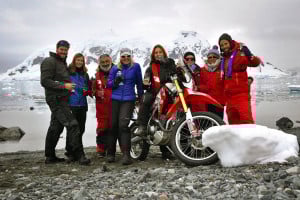 Celebrating ride of motorcycle across Antarctica
