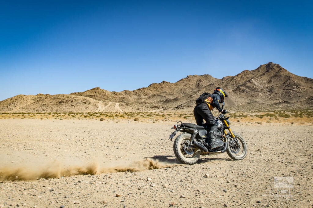 Exploring Lucerne Valley on a Scrambler