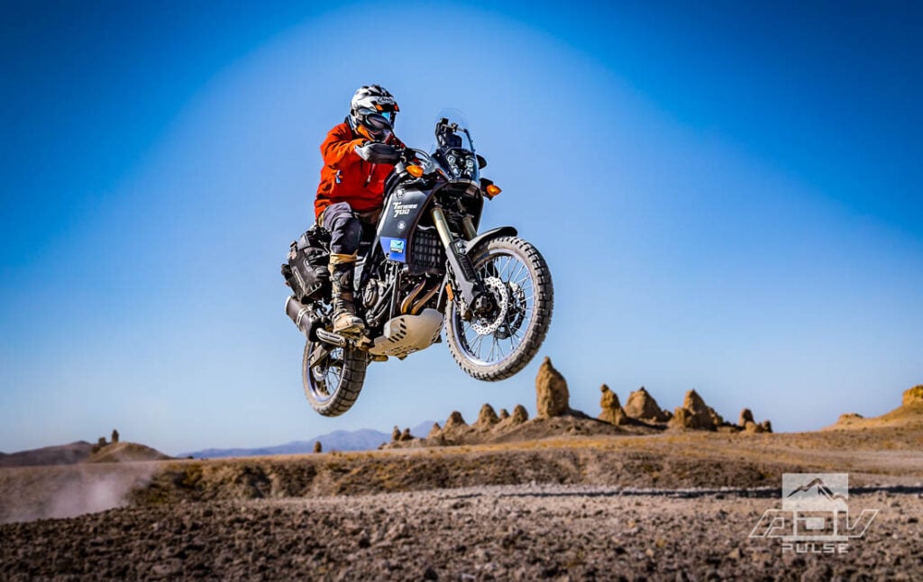 Adventure motorcycle ride in Trona Pinnacles California