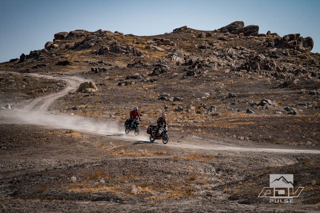 Adventure motorcycle ride in Trona Pinnacles California